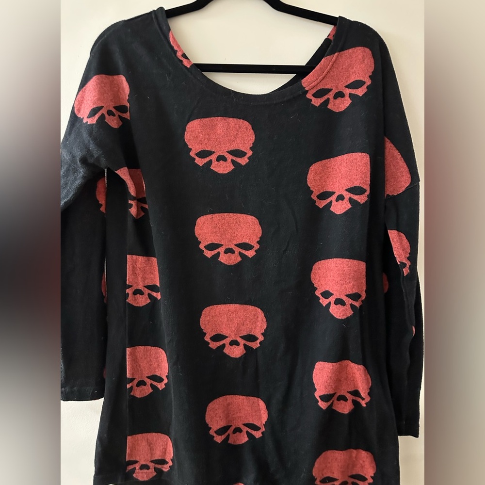 Allegra K Black and Red Skull Sweater